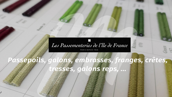 Passepoils, galons, embrasses, franges, crêtes, tresses, galons reps Meynard Diffusion